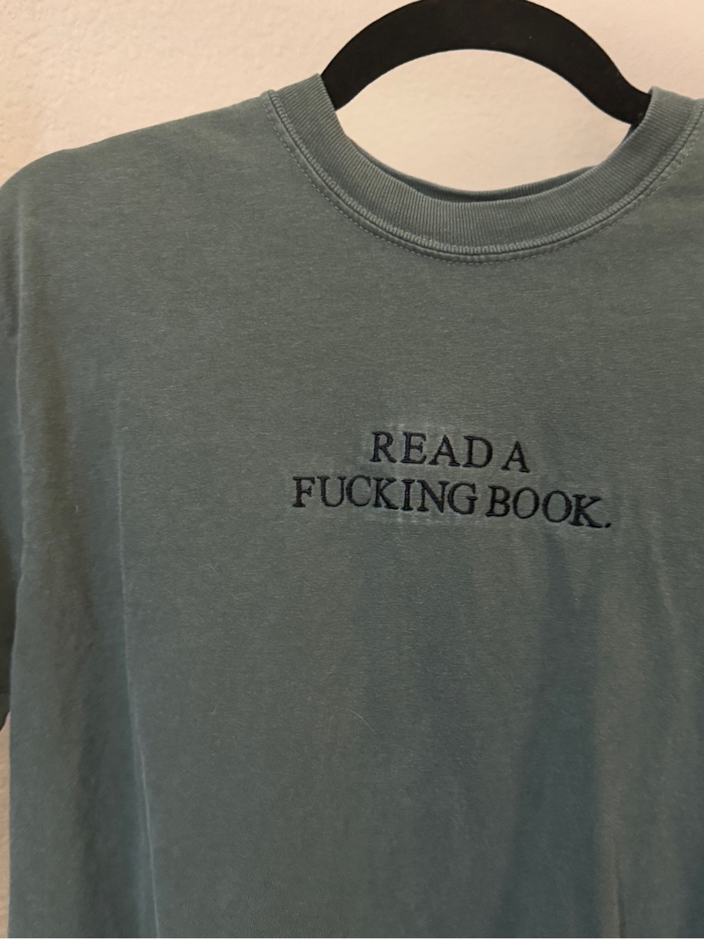 Comfort Colors Read A Fucking Book Embroidered Tee - Sage Green